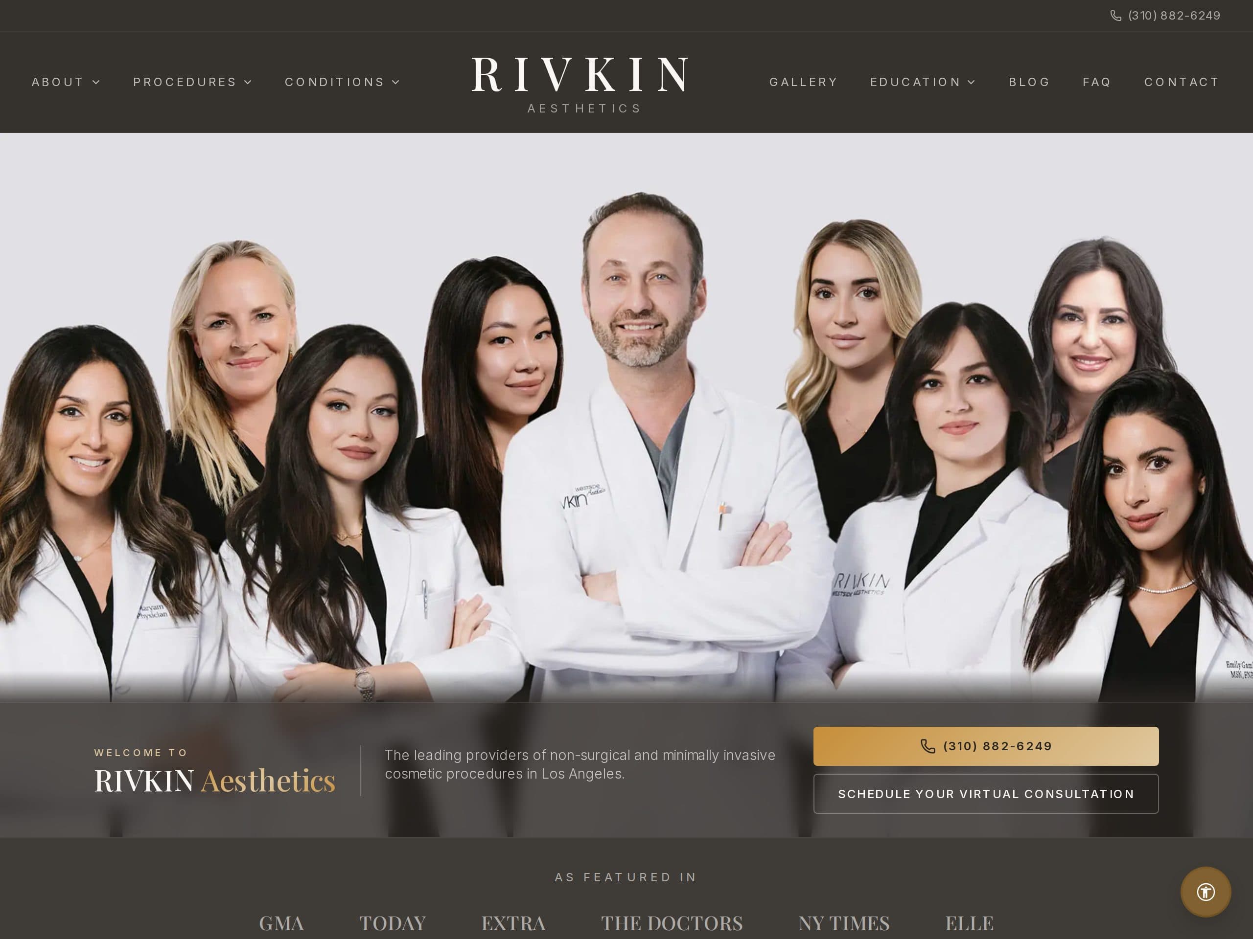 Screenshot of the Rivkin Aesthetics homepage — a Beverly Hills medical aesthetics practice